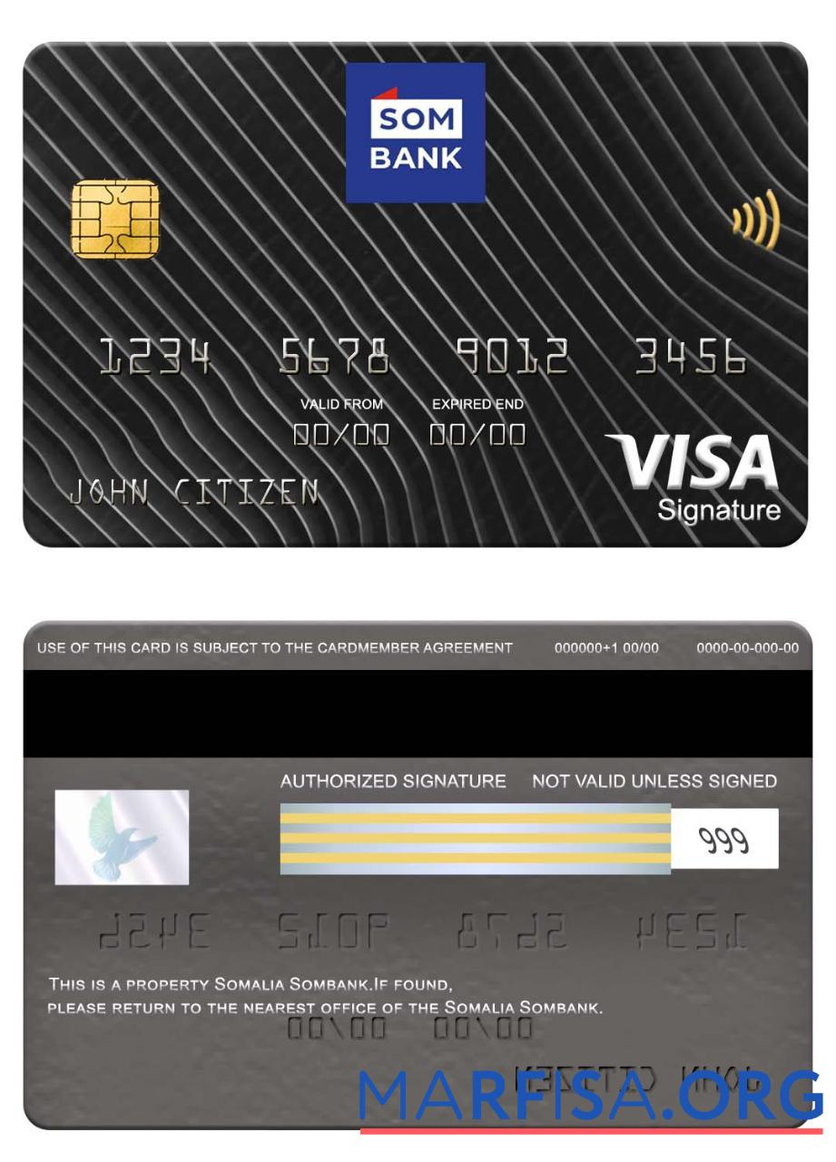 Blank Somalia Sombank visa signature card sample